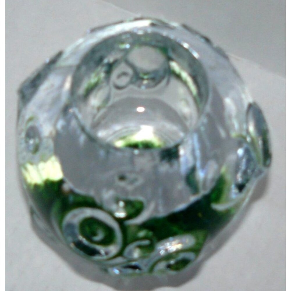Clear Kosta Boda Style Glass Candle Holder Paperweight Green Base Moon MCM Vtg